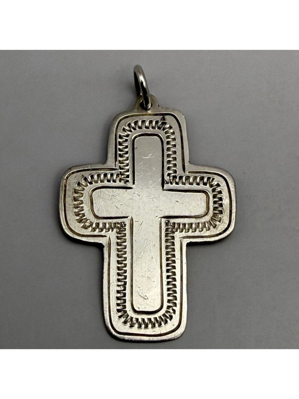 Don Lucas Southwest Cross Pendant Sterling Silver Navajo Stampwork
